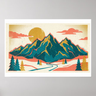 Majestätiska Bergstoppar | Vintage Risograf Poster