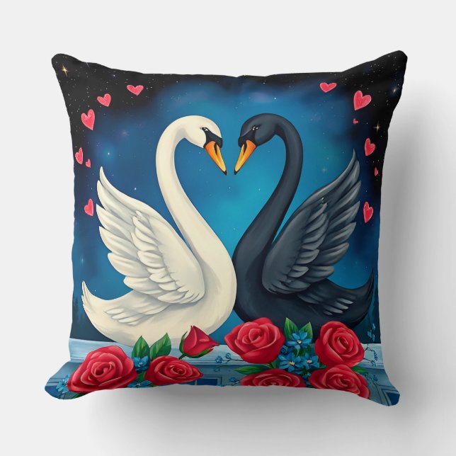 Majestätiska svanar under månbelyst himmel kudde (Framsida)