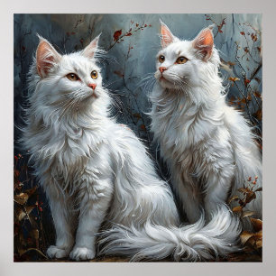 Majestätiska vita katter Lugn heminredning present Poster