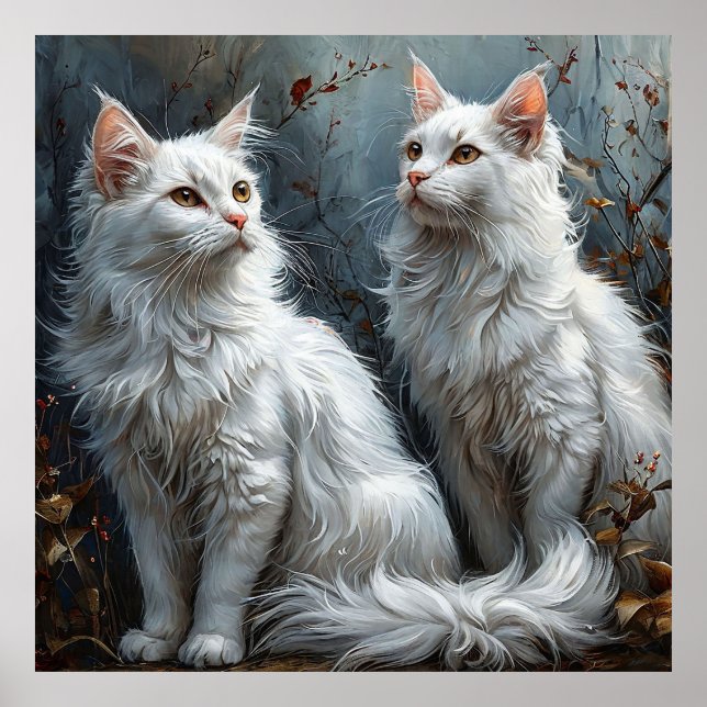 Majestätiska vita katter Lugn heminredning present Poster (Framsidan)