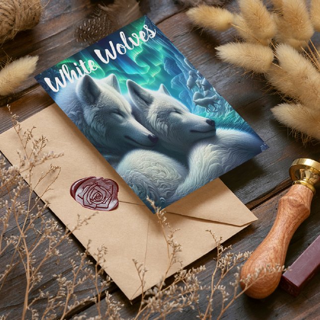 Majestätiska vita vargar vilar vykort (Skapare uppladdad)