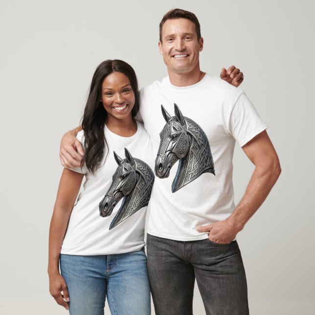 Majestätiskt keltiskt silverhästhuvud med knutmöns t shirt (Unisex)