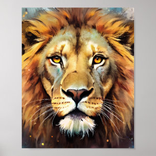Majestätiskt Lejon Ande Vattenfärg Porträtt Poster