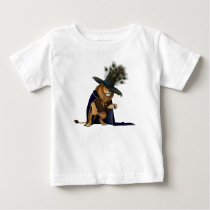 Majestätiskt lejon i kunglig blå kappa och påfågel t shirt