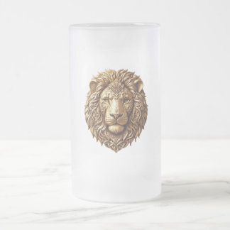 Majestätiskt Lejonhuvud Tribal Ornament Konst Fros Frostat Ölglas