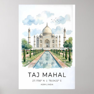 Majestätiskt Taj Mahal konsttryck akvarell, mjuk Poster