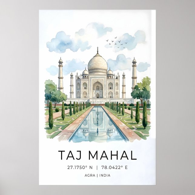 Majestätiskt Taj Mahal konsttryck akvarell, mjuk Poster (Framsidan)
