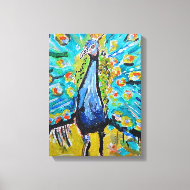 Majestätiskt teal påfågel expressionistiskt canvas (Framsida)