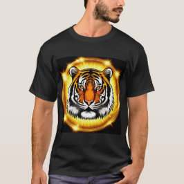 Majestätiskt tigerhuvud med lysande gyllene ljus t shirt