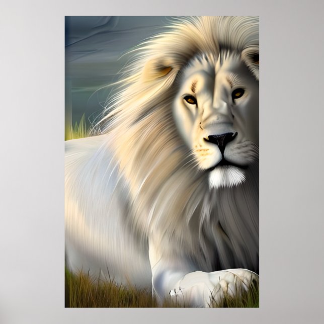 Majestätiskt Vitt Lejon Eterisk Konst Poster (Framsidan)