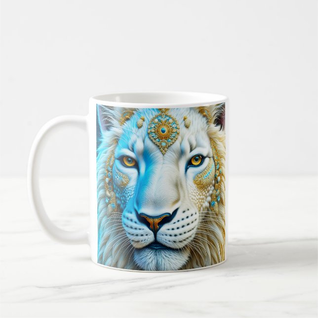 Majestätiskt Vitt och Guld Lejon Personligt Kaffemugg (Vänster)