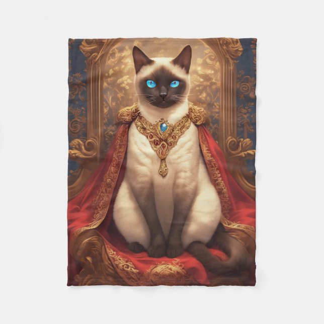 Majestätlig kunglig siamesisk kattporträtt fleecefilt (Framsidan)