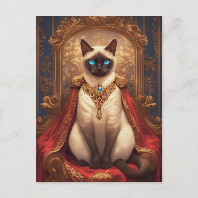 Majestätlig kunglig siamesisk kattporträtt vykort (Framsida)