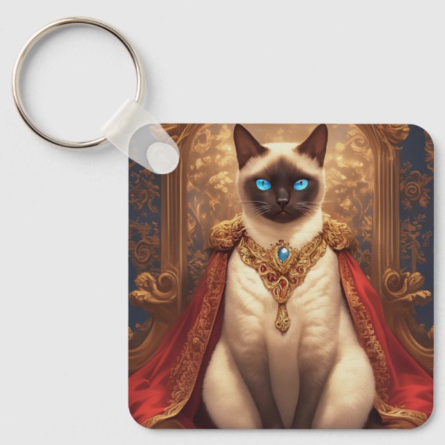 Majestätlig kunglig siamesk kattporträtt nyckelring (Framsida)