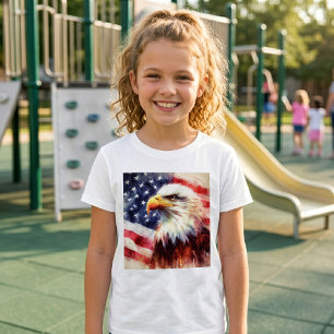 Majestätlig Porträtt Av Kalahök Med Amerikansk Fla T Shirt