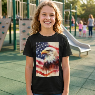 Majestätlig Porträtt Av Kalahök Med Amerikansk Fla T Shirt