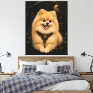 Majestätlig svart guld Pomeranian Fantasy Art Canvastryck