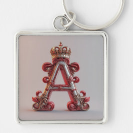 Majestätlig utsmyckad bokstav A med krona Fyrkantig Silverfärgad Nyckelring
