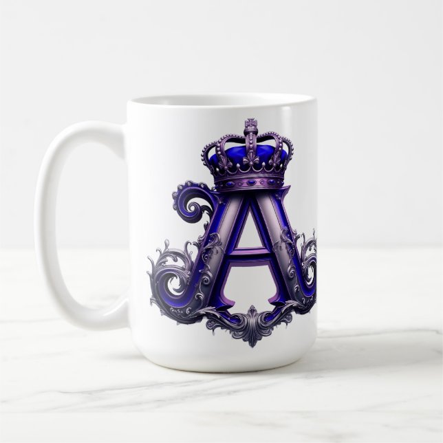 Majestätlig utsmyckad bokstav A med krona Kaffemugg (Vänster)