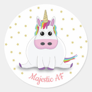 Majestic AF Cute knubbig Unicorn and stars tecknad Runt Klistermärke