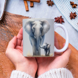 Majestic African Elephant and Baby in Watercolor Kaffemugg