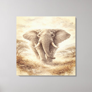 Majestic African Elephant Watercolor Illustration Canvastryck