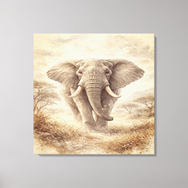Majestic African Elephant Watercolor Illustration Canvastryck (Framsida)
