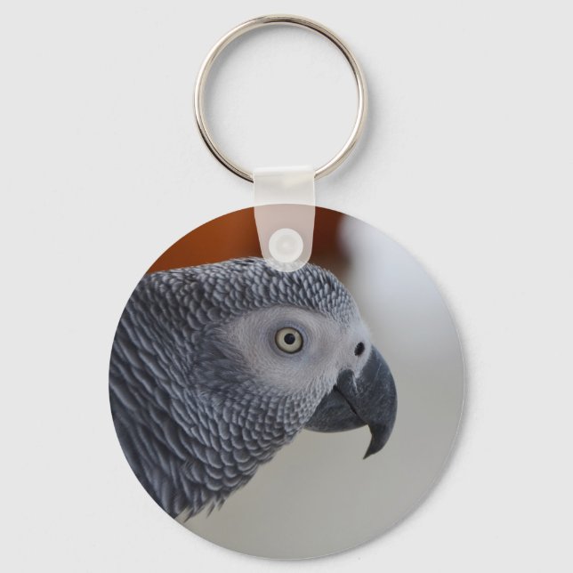 Majestic African Grått Parrot Keychain Nyckelring (Framsida)