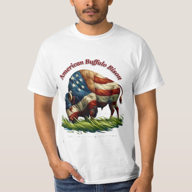 Majestic American Bison Illustrated Flagga T Shirt (Framsida)