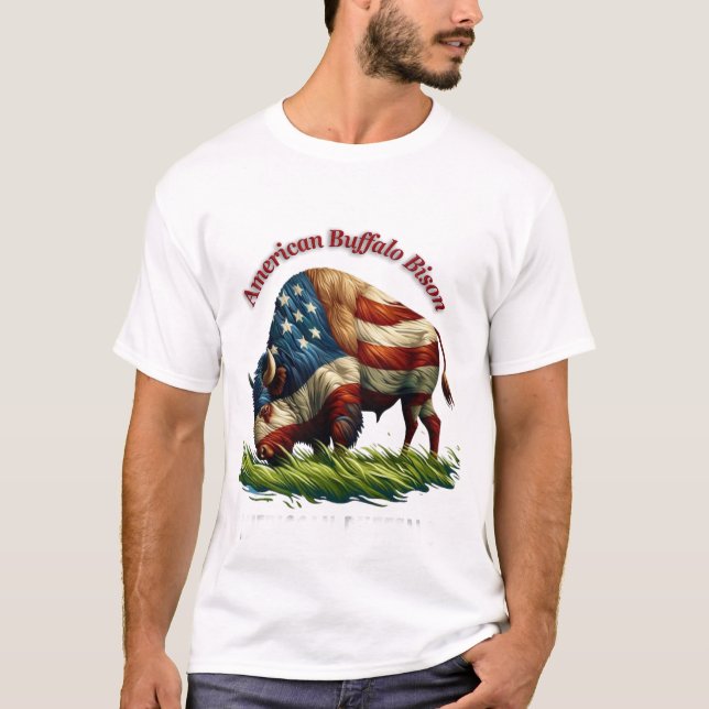 Majestic American Bison Illustrated Flagga T Shirt (Framsida)