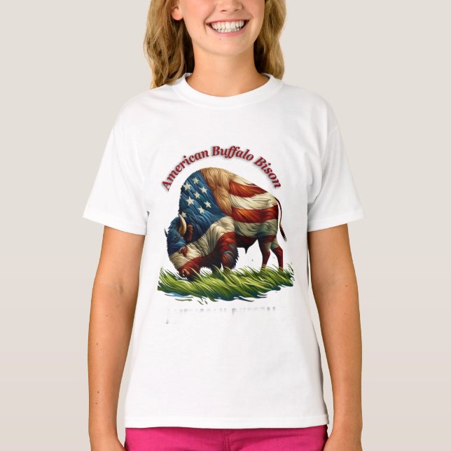 Majestic American Bison Illustrated Flagga T Shirt (Framsida)