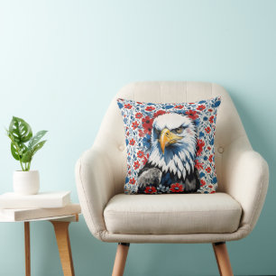 Majestic American Örn Blommigt Kudde