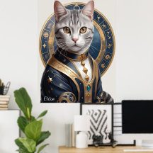 Majestic American Shorthair Cat in Blue and Guld