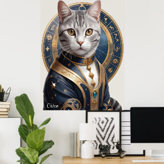 Majestic American Shorthair Cat in Blue and Guld Poster