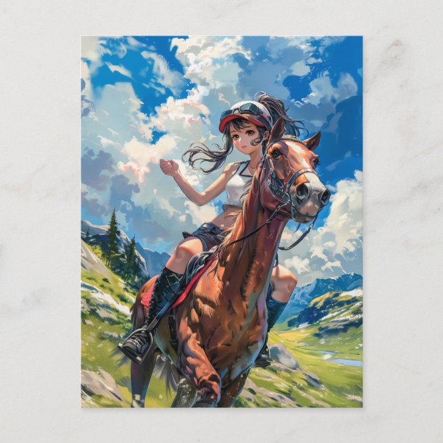 Majestic Anime Rider i Lush Mountains Vykort (Framsida)