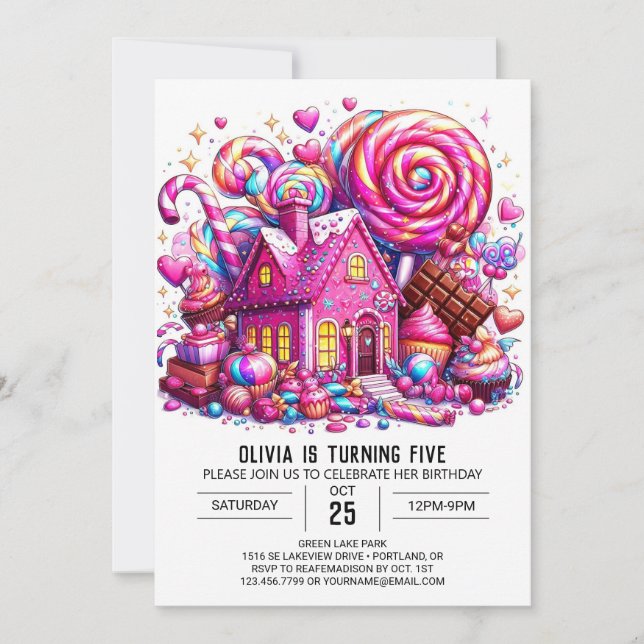 Majestic Anpassningsbar Candyland Digital Birthday Inbjudningar (Framsida)