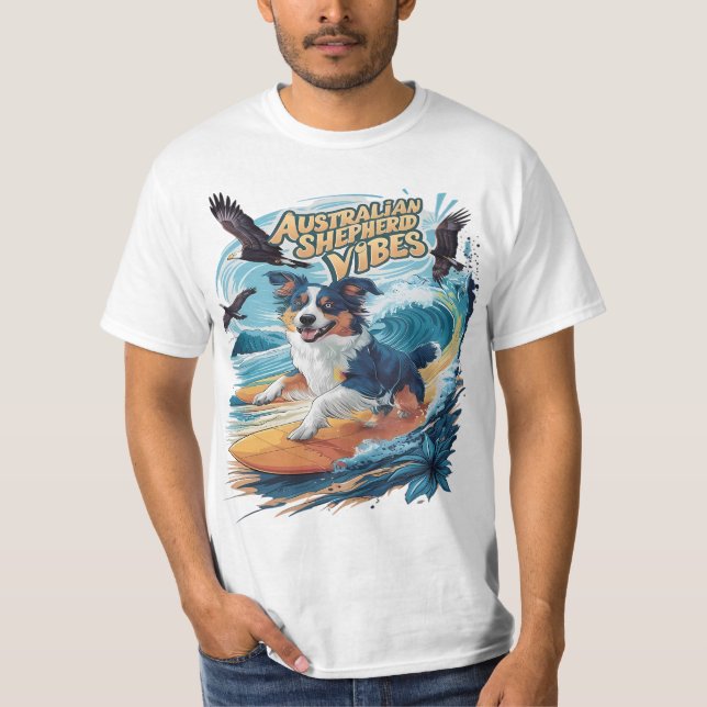 Majestic Australian shepherd Hund Surfing the Vape T Shirt (Framsida)
