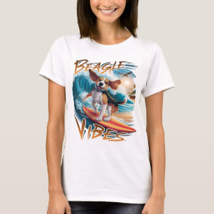 Majestic Beagle Hund Surfing the Giant Vågar T Shirt