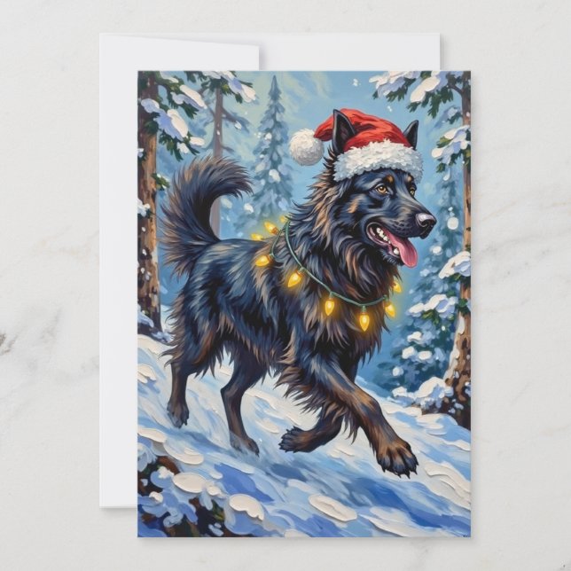 Majestic Belgian Shepherd Snow Forest Christmas Julkort (Framsida)