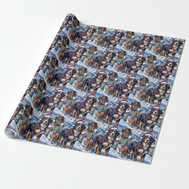 Majestic Bernese Mountain Dog Alpine Christmas Presentpapper (Utrullad)