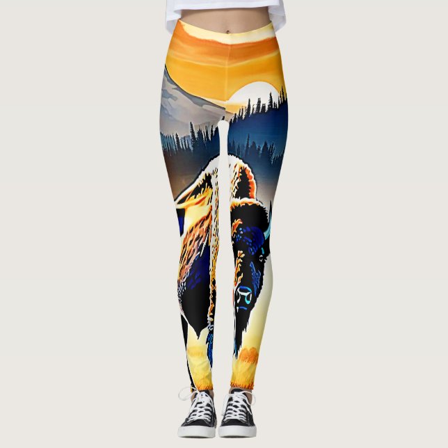 Majestic Bison Sunset Leggings (Framsida)