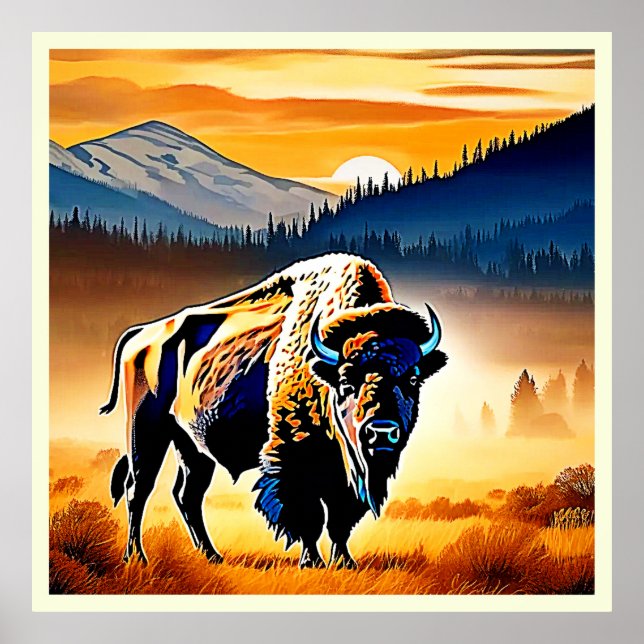 Majestic Bison Sunset Poster (Framsidan)