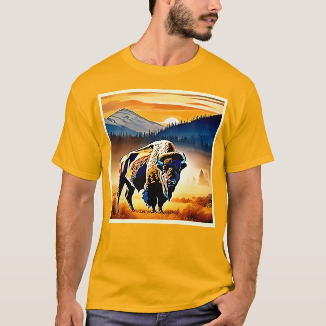 Majestic Bison Sunset T Shirt (Framsida)