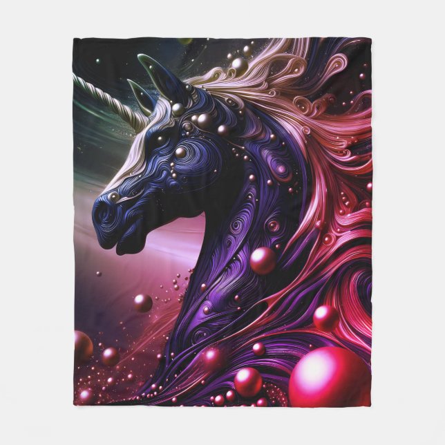 Majestic Black and Guld Unicorn Design Fleecefilt (Framsidan)