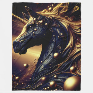 Majestic Black and Guld Unicorn Design Fleecefilt