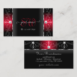 Majestic Black and Red Squiggled Jewels Monogram Visitkort