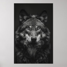 Majestic Black and White Varg Porträtt Poster