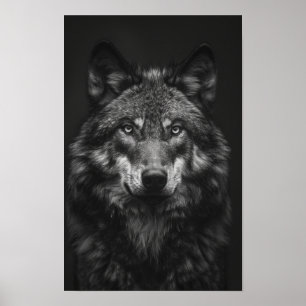 Majestic Black and White Varg Porträtt Poster