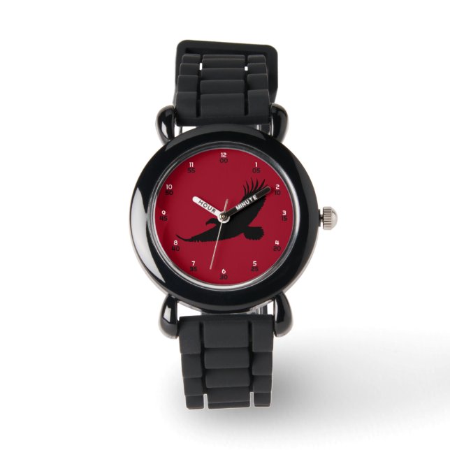 Majestic Black Eagle Silhouette Fold Red Armbandsur (Framsida)