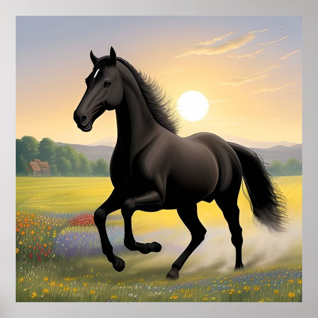 Majestic Black Horse Running Poster (Framsidan)